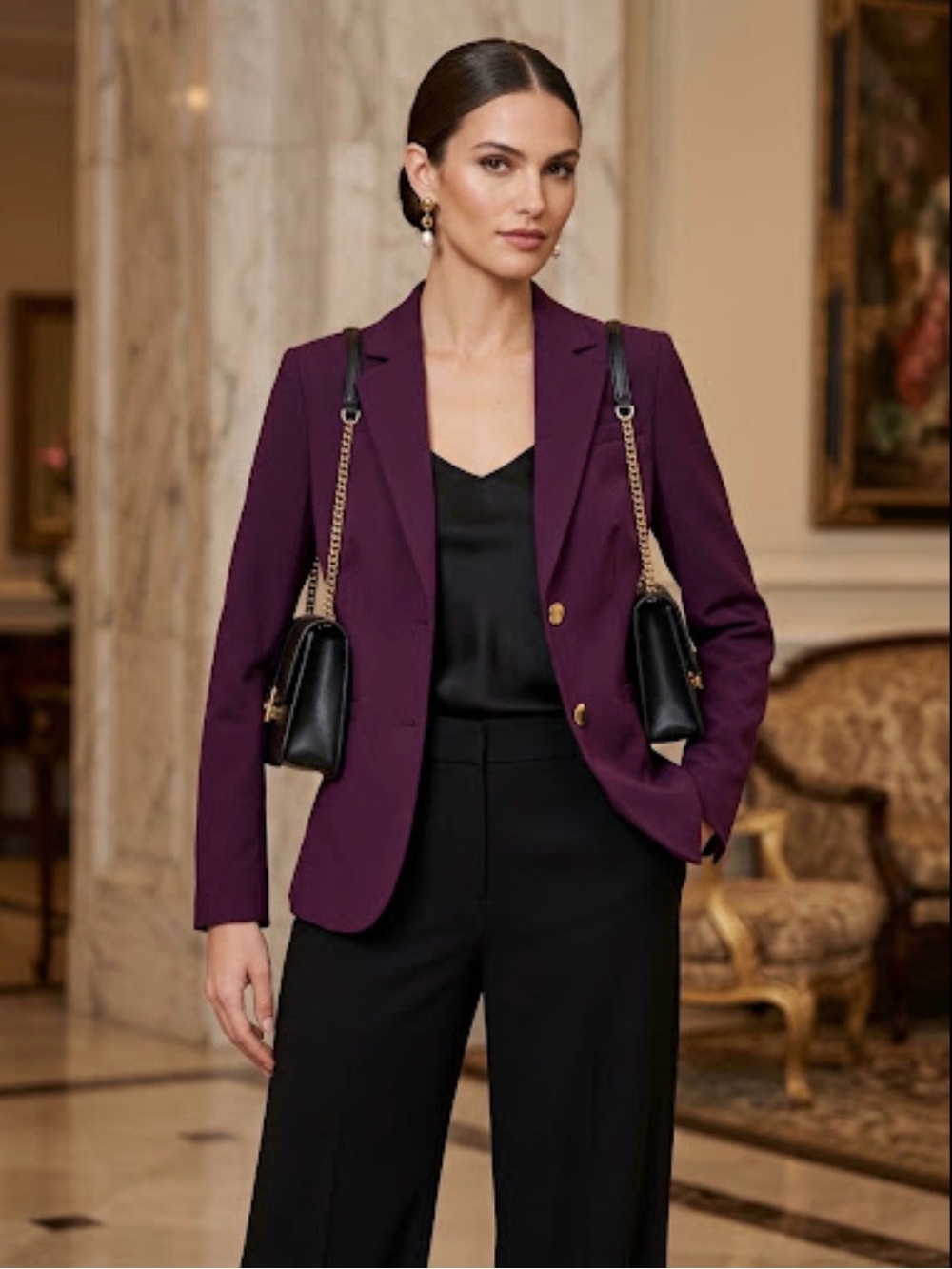 EUC Calvin Klein Plum Tailored Blazer with Gold Buttons | Size 2